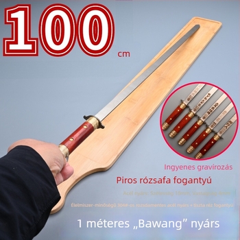 Rozsdamentes acél grillnyársak, 1 m hosszú, fogóval, nagy méretű nyársak hús sütéséhez