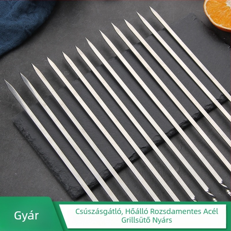 2,5 mm vastag rozsdamentes acél lapos és körny nyársak grillezéshez, bárány nyársak