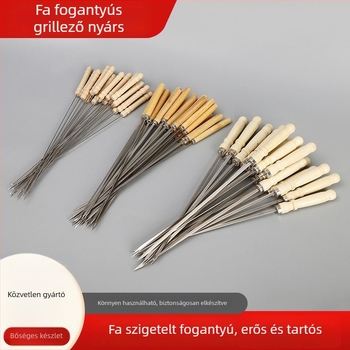 Fa nyelű rozsdamentes acél grillnyársak bárányhúshoz