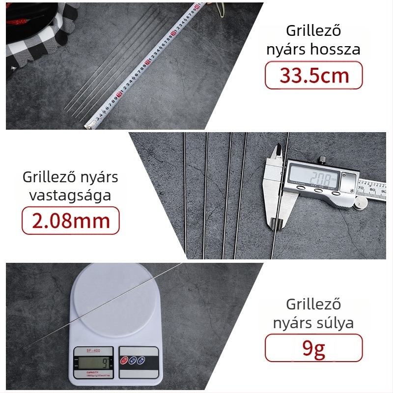 Rozsdamentes acél BBQ nyársak kerek heggyel, hús és csirke szárnyak grillhez