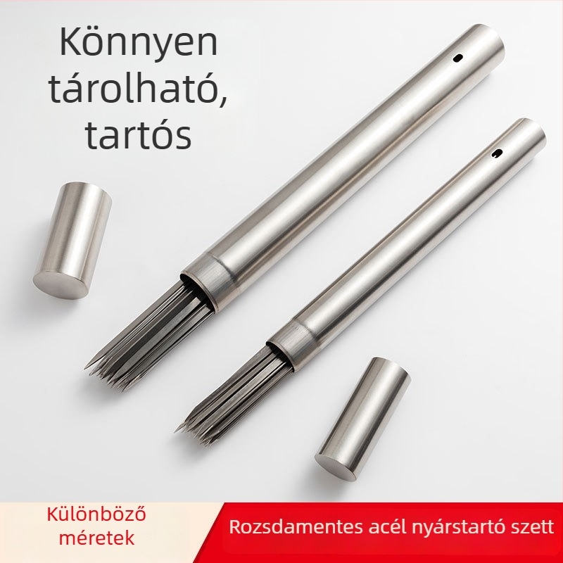 Rozsdamentes acél BBQ nyársak készlet tároló dobozzal — nyársak, grilltűk és villák