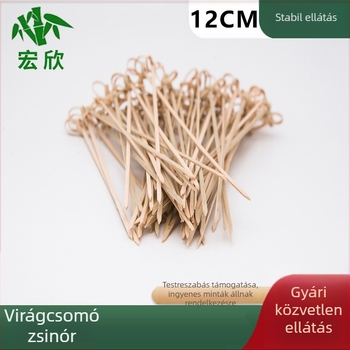 Bambusz gyümölcsnyárs virágcsomó mintával, egyszer használatos desszert- és sushi nyárs