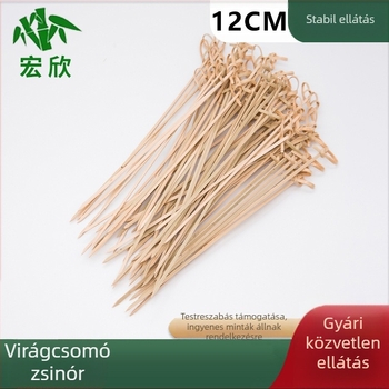 Bambusz gyümölcsnyárs virágcsomó mintával, egyszer használatos desszert- és sushi nyárs