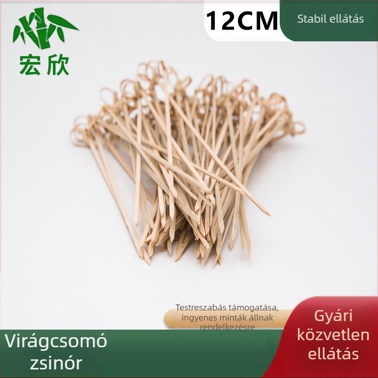 Bambusz gyümölcsnyárs virágcsomó mintával, egyszer használatos desszert- és sushi nyárs