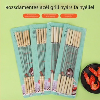 Rozsdamentes acél grillnyársak fa nyéllel, bárány kebabhoz, otthoni és kereskedelmi használatra