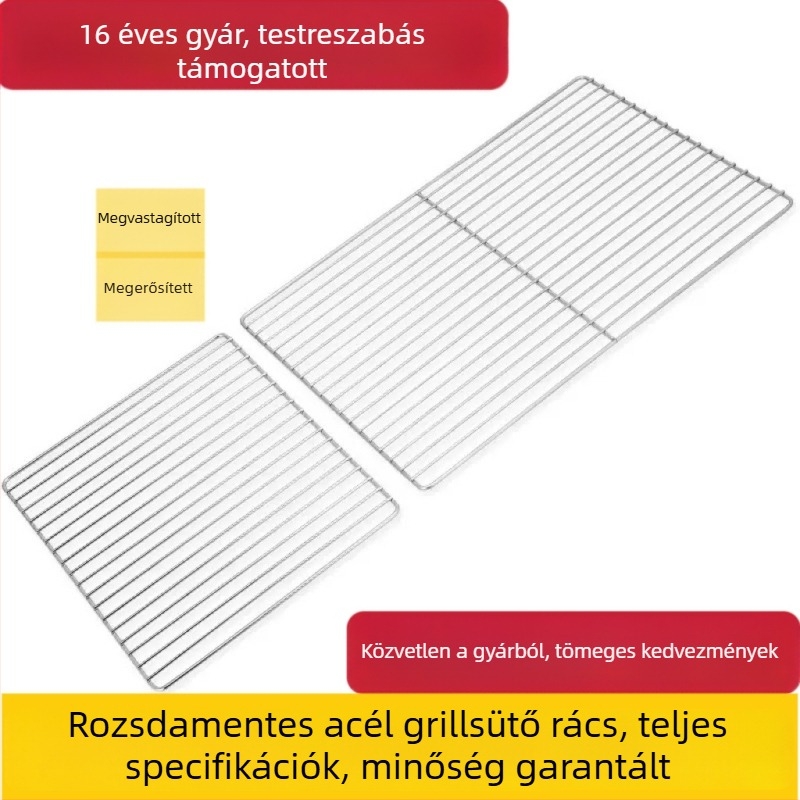 Rozsdamentes acél BBQ grillrács, vastagított téglalap alakú háló kültéri grillezéshez