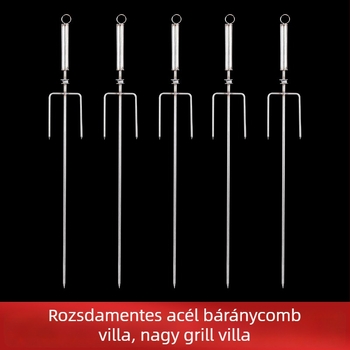 Hosszú rozsdamentes acél grillvilla báránycombhoz és kebabokhoz