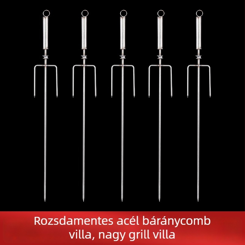 Hosszú rozsdamentes acél grillvilla báránycombhoz és kebabokhoz