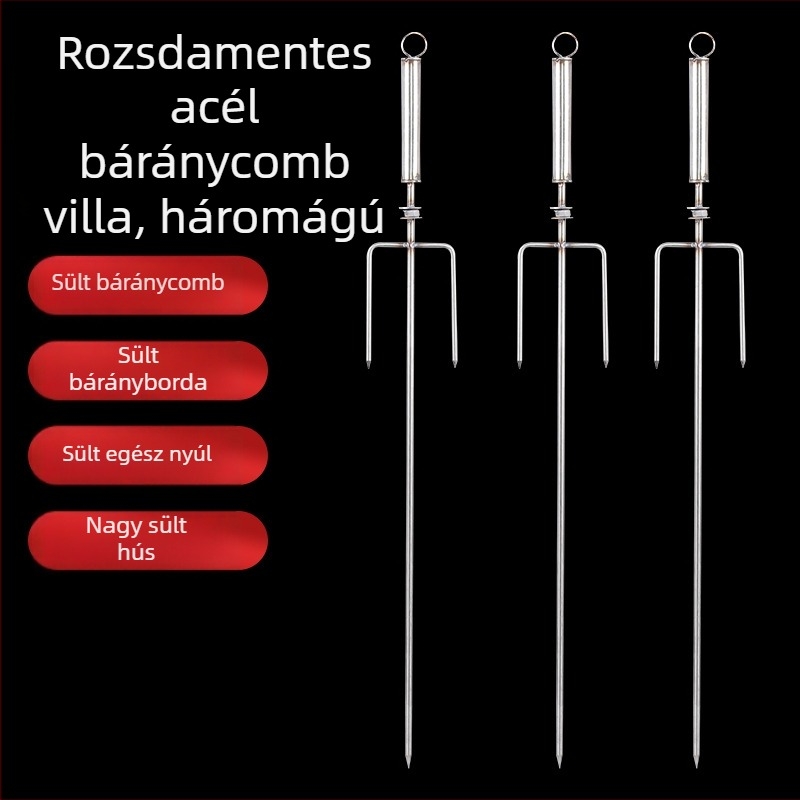 Hosszú rozsdamentes acél grillvilla báránycombhoz és kebabokhoz