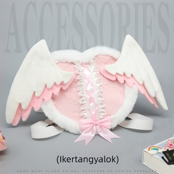 Plüss hátizsák cosplayhoz, Y2K angyali dizájn, 2D anime stílus szív mintával