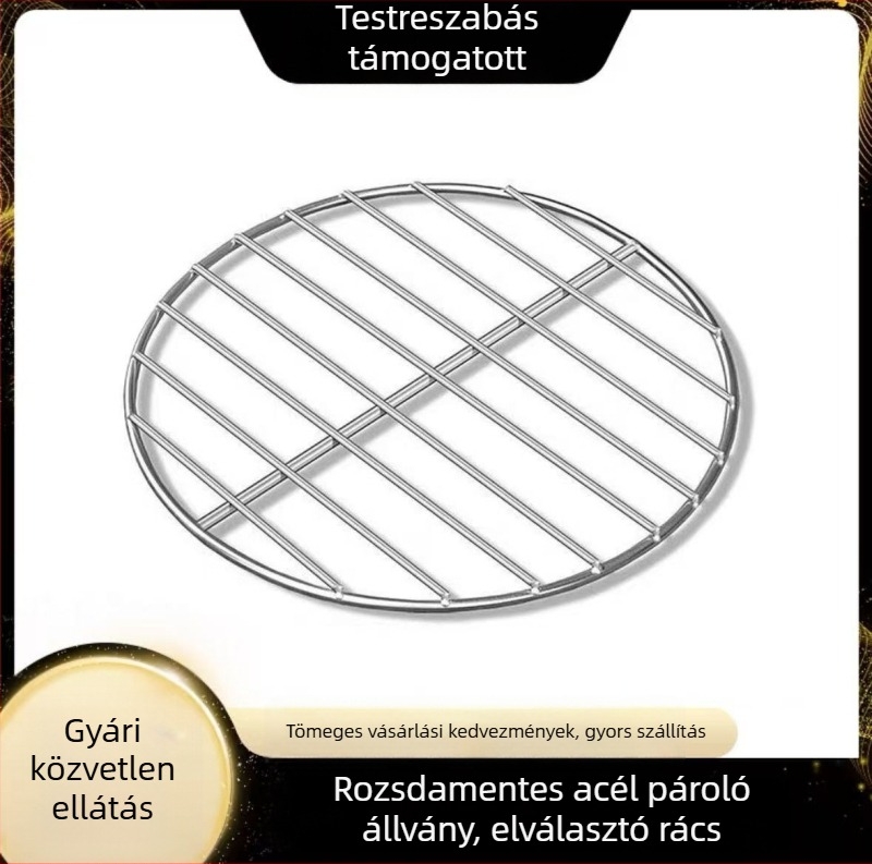 Kerek rozsdamentes acél grillrács – vastag, masszív kivitelű, grillezéshez, főtt és füstölt ételekhez