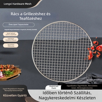 Kerek rozsdamentes acél BBQ grillrács otthoni és kültéri használatra, olajlevezető rendszerrel.