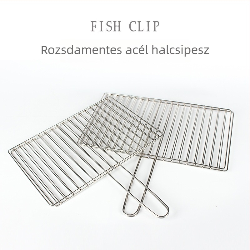 Vastagított rozsdamentes acél BBQ-klipszek készlet halakhoz, zöldségekhez és húsokhoz grillhálóval