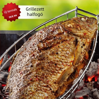 Hal alakú rozsdamentes acél grillháló, fa nyelű