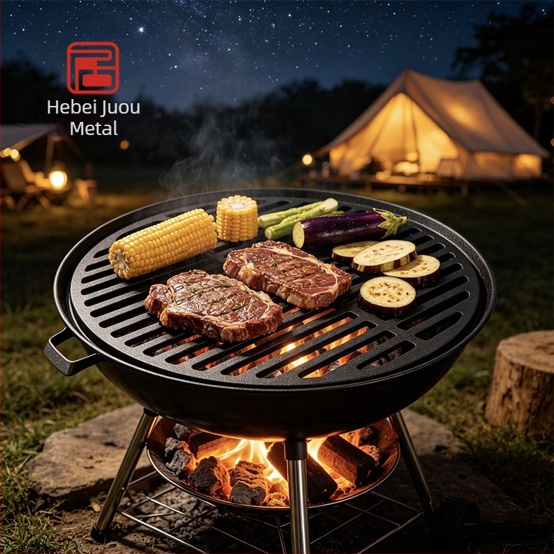 Téglalap alakú öntöttvas grillrács növényi olajjal bevont felülettel, kültéri grillezésre és kempingezésre, több méretben
