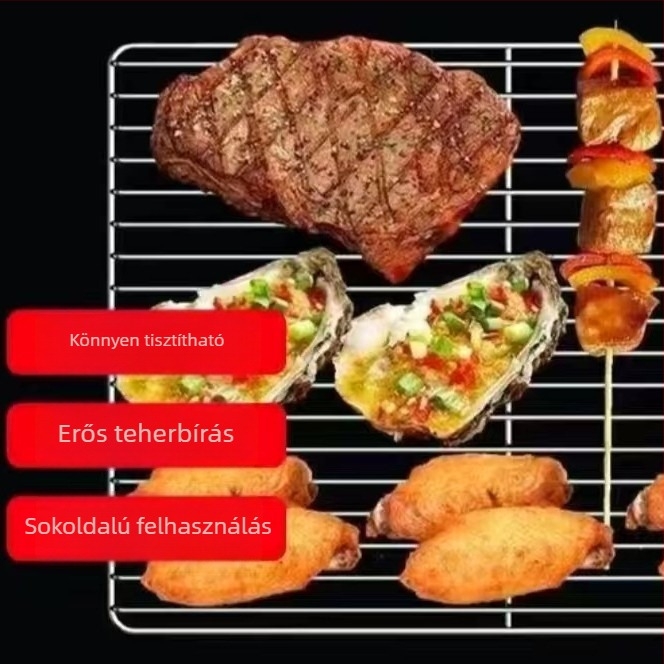 Rozsdamentes acél BBQ grillrács vastag rudakkal, hordozható összecsukható grillrács szabadtéri kempingezéshez