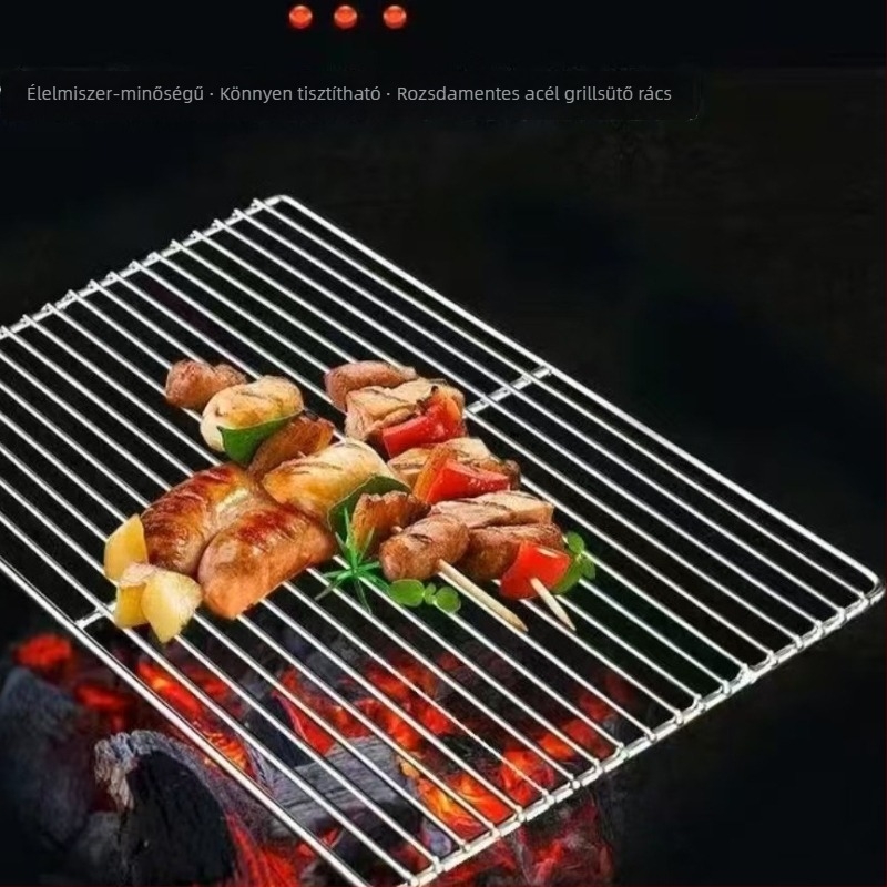 Rozsdamentes acél BBQ grillrács vastag rudakkal, hordozható összecsukható grillrács szabadtéri kempingezéshez