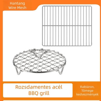 Rozsdamentes acél grillháló – téglalap alakú huzalozott háló, hordozható kör grillrács