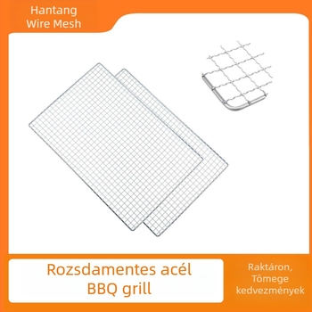 Rozsdamentes acél grillháló – téglalap alakú huzalozott háló, hordozható kör grillrács