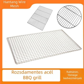 Rozsdamentes acél grillháló – téglalap alakú huzalozott háló, hordozható kör grillrács