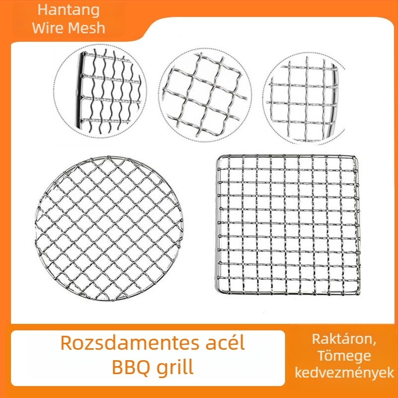Rozsdamentes acél grillháló – téglalap alakú huzalozott háló, hordozható kör grillrács