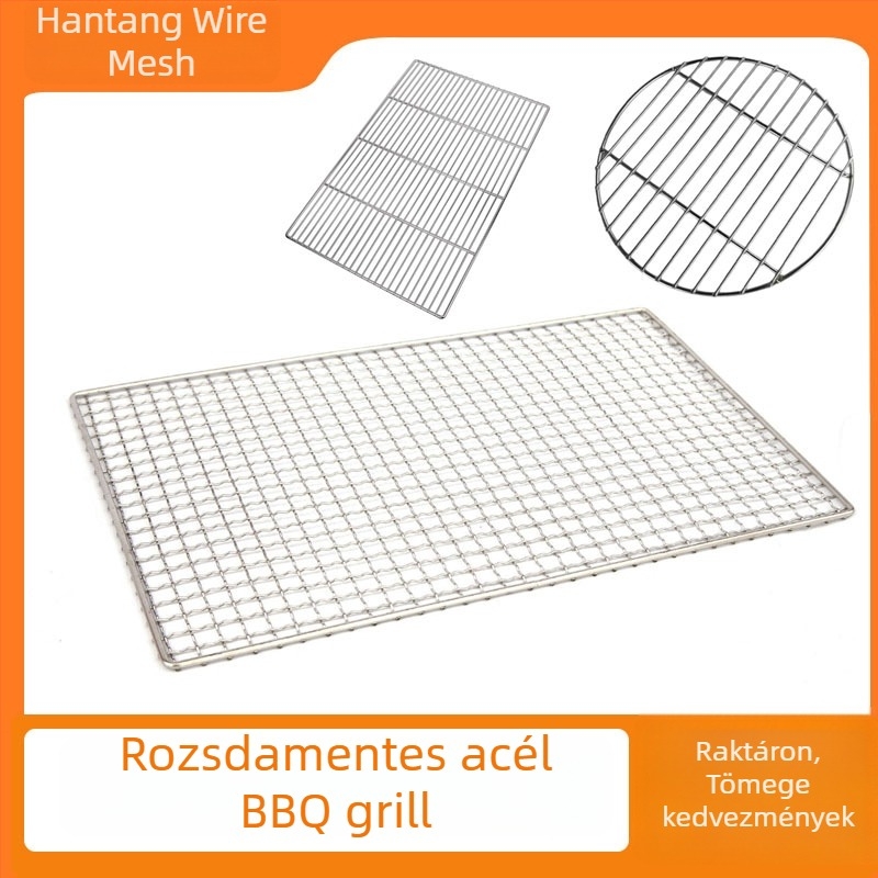 Rozsdamentes acél grillháló – téglalap alakú huzalozott háló, hordozható kör grillrács