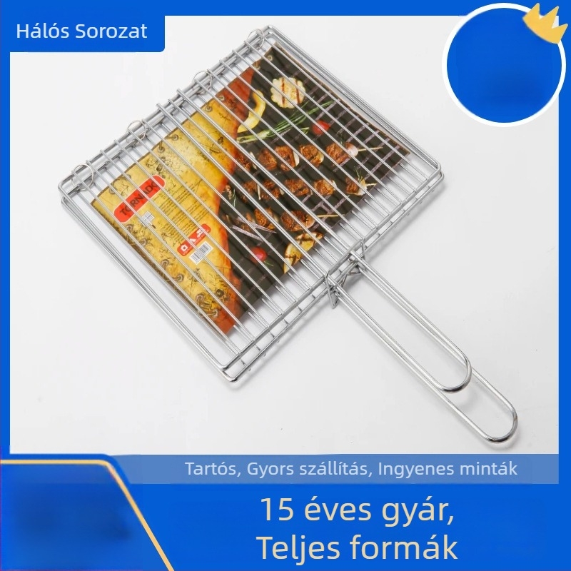 Rozsdamentes acél, élelmiszer-minőségű, négyszögletes grillhálós csipesz halhoz, burgonyához és zöldségekhez