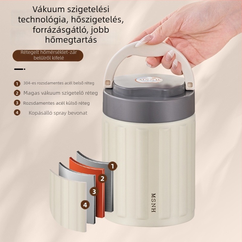 304 rozsdamentes acélból készült vákuum-izolált ebédes doboz, hordozható Bento doboz, 800–1000 ml, diákoknak és irodai dolgozóknak