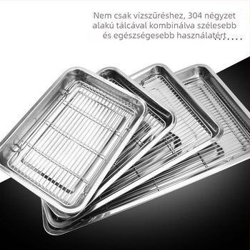 304 rozsdamentes acél grillrács lábbal, hálóval, négyzet alakú tálcával és szűrő tálcával – sütőhöz