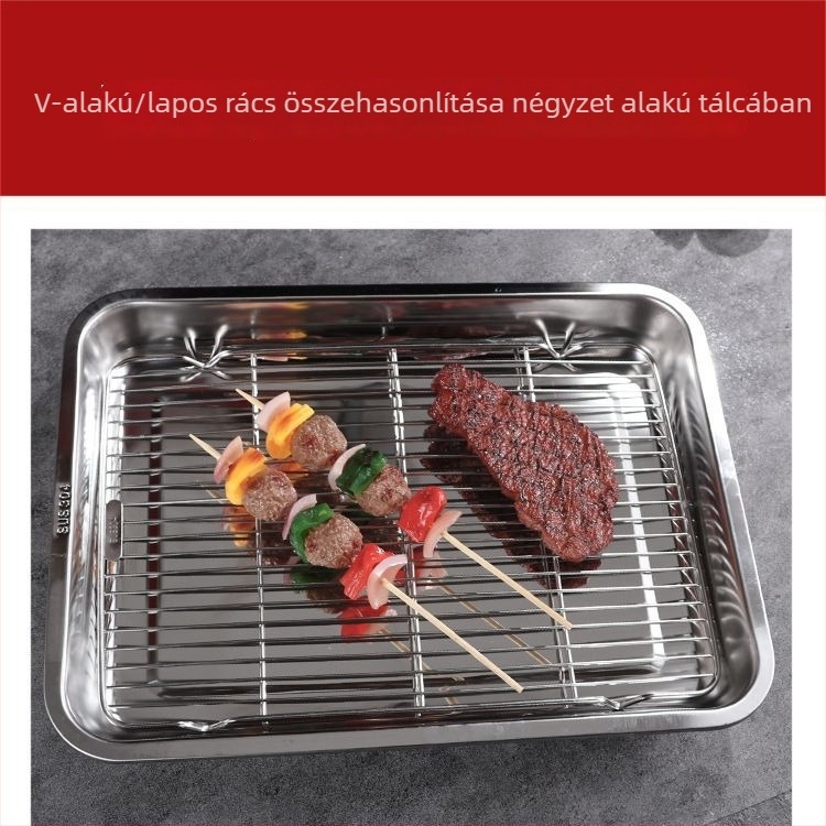 304 rozsdamentes acél grillrács lábbal, hálóval, négyzet alakú tálcával és szűrő tálcával – sütőhöz