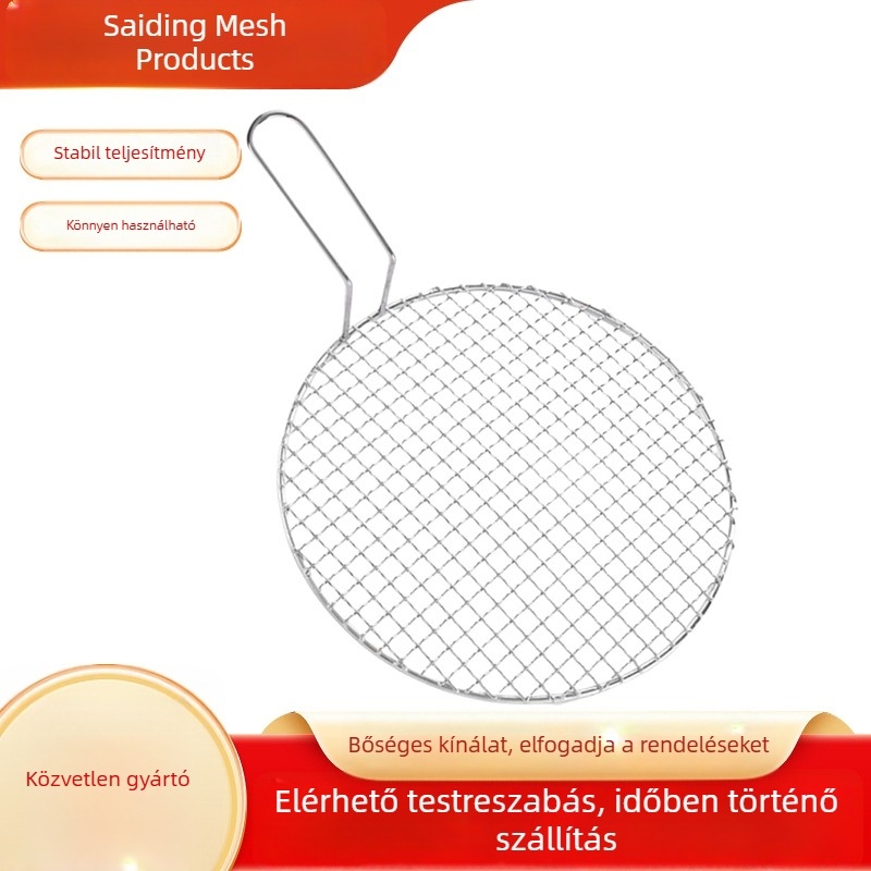 Rozsdamentes acél BBQ grillrács, kör alakú, kültéri használatra, mini méret, megnagyított és megvastagodott, hús és füstölt hús számára