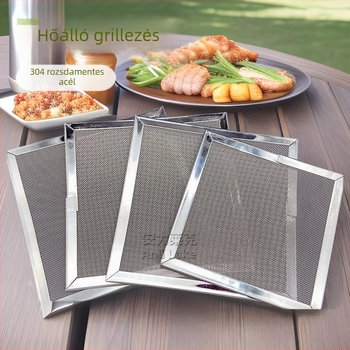 Rozsdamentes acél négyszögletes grillrács kültéri használatra, hordozható, hőálló, könnyen tisztítható, tapadásmentes