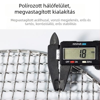 Kerek rozsdamentes acél grillháló vastagított éllel, szénhez való grillsütőhöz