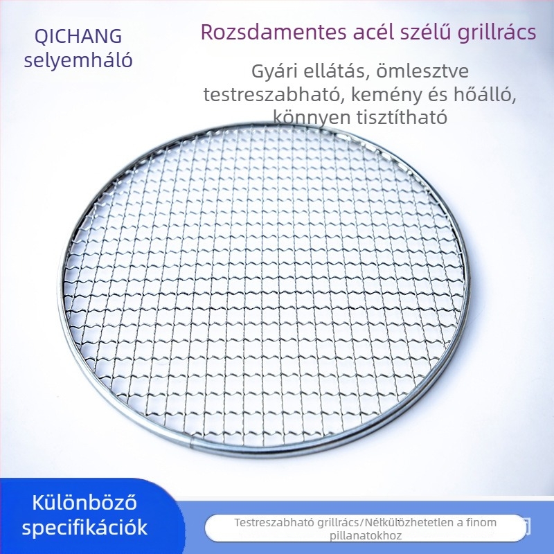 Kerek rozsdamentes acél grillháló vastagított éllel, szénhez való grillsütőhöz