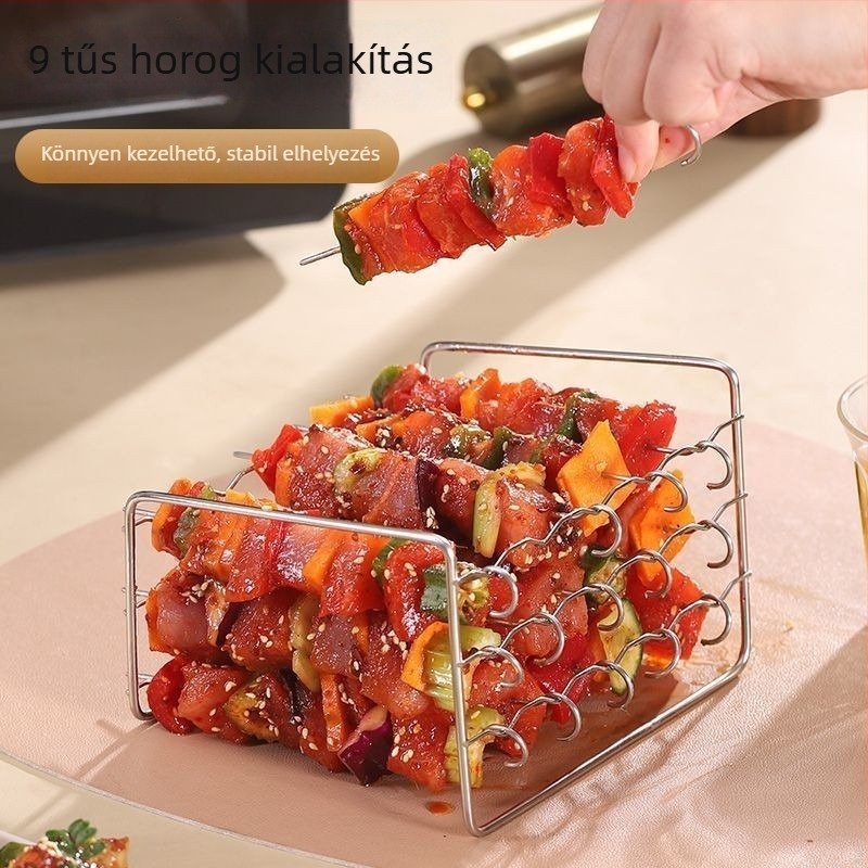 Rozsdamentes acél grillrács légsütőhöz és sütőhöz, háromdimenziós nyárs tartóval, háromrétegű grill