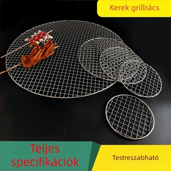 Rozsdamentes acélból készült kerek grillsütő rács, vastagított, olajvezető funkcióval, háztartási és kültéri használatra