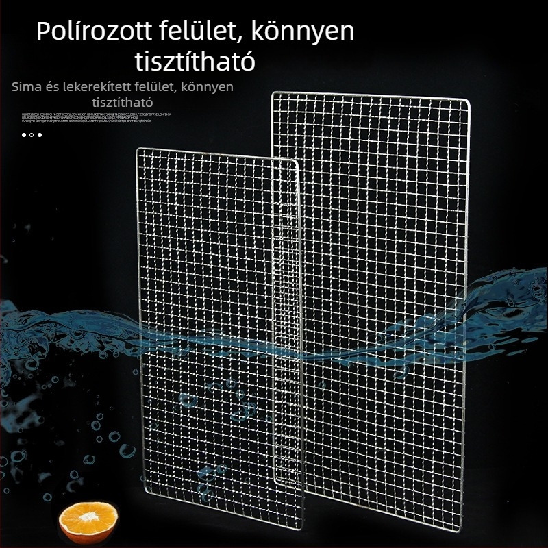 Rozsdamentes acél BBQ grillháló, elektroplattált felülettel, halas klipsz, kültéri grillszerszám