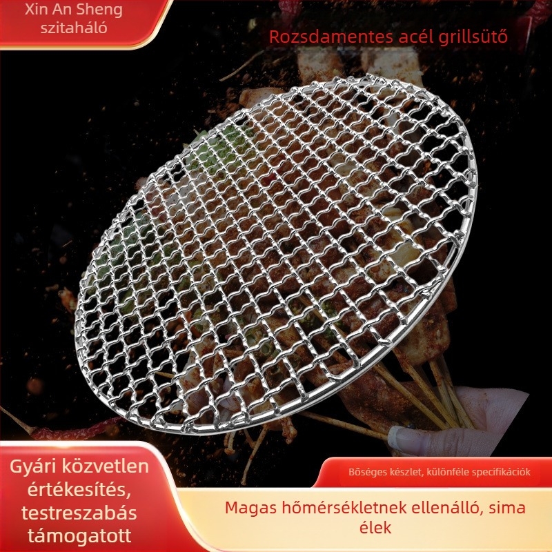 Rozsdamentes acél BBQ grillrács vastag hálóval, égési védelem, otthoni és kempingezéshez, grillsütő háló, vasból készült pároló háló