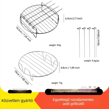Egy rétegű kerek grillsütő rács 304-es rozsdamentes acélból, légsütőhöz, nyársakhoz, kör alakú deshidratáló és pároló állvány, testreszabható