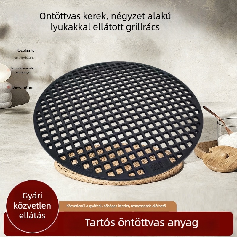 Kör alakú vasöntvény grillrács négyszögletes nyílásokkal, vastagított húsfüstölő rács, koreai stílusú BBQ háló