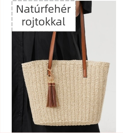 Új sokoldalú szalmaszövésű táska, nagy kapacitású, kézzel készített, strandra és nyaralásokra, női váll-táska