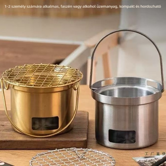 Mini hordozható szénfőző kültéren, rozsdamentes acél grill a tea főzéséhez, koreai stílusú barbecue.