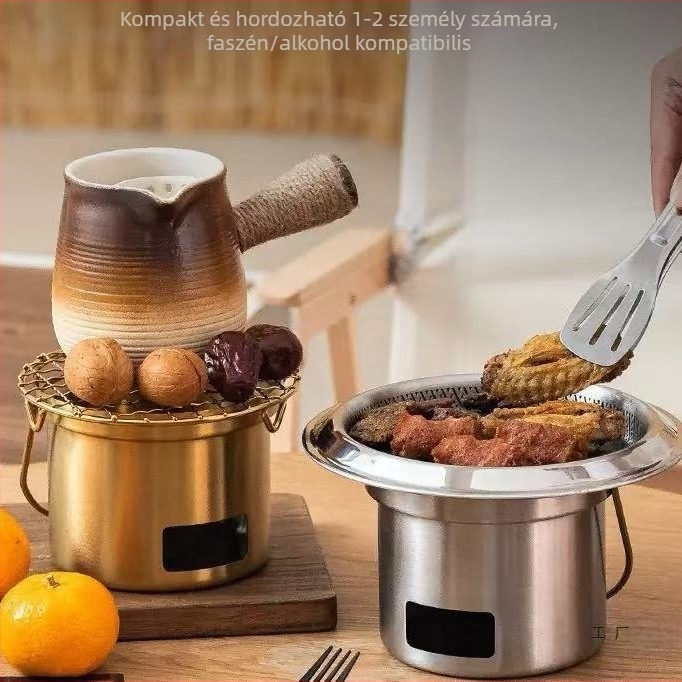 Mini hordozható szénfőző kültéren, rozsdamentes acél grill a tea főzéséhez, koreai stílusú barbecue.
