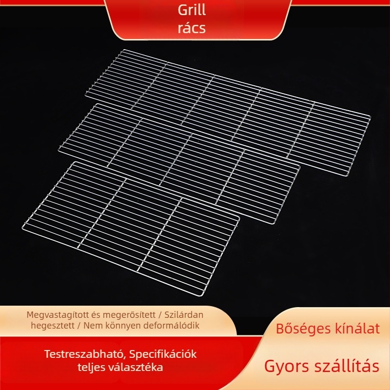 Rozsdamentes acél BBQ grill háló — lineáris grillrács sütőhöz és grillhez, csirkéhez