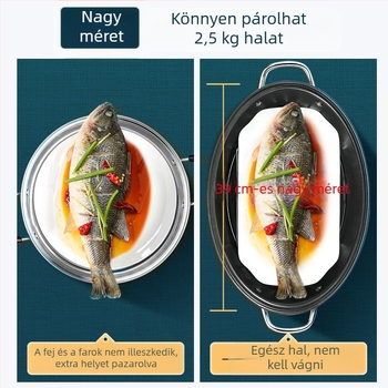 Ovális, multifunkciós párolóedény háztartási használatra, ideális tengeri ételek és halak párolására, mély párolóedény nagy kapacitással