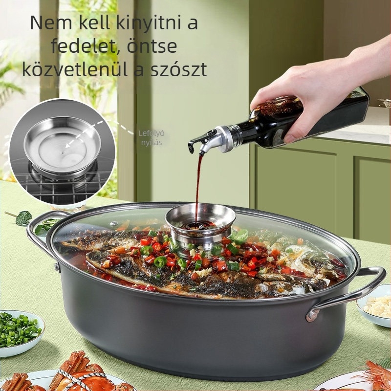 Ovális, multifunkciós párolóedény háztartási használatra, ideális tengeri ételek és halak párolására, mély párolóedény nagy kapacitással