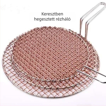 Kézzel szőtt réz grillrács koreai stílusú faszén grillezéshez, kör alakú, vastag