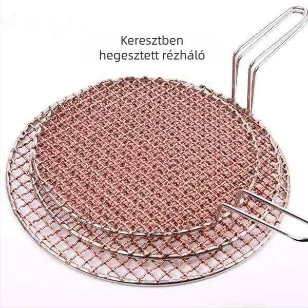 Kézzel szőtt réz grillrács koreai stílusú faszén grillezéshez, kör alakú, vastag