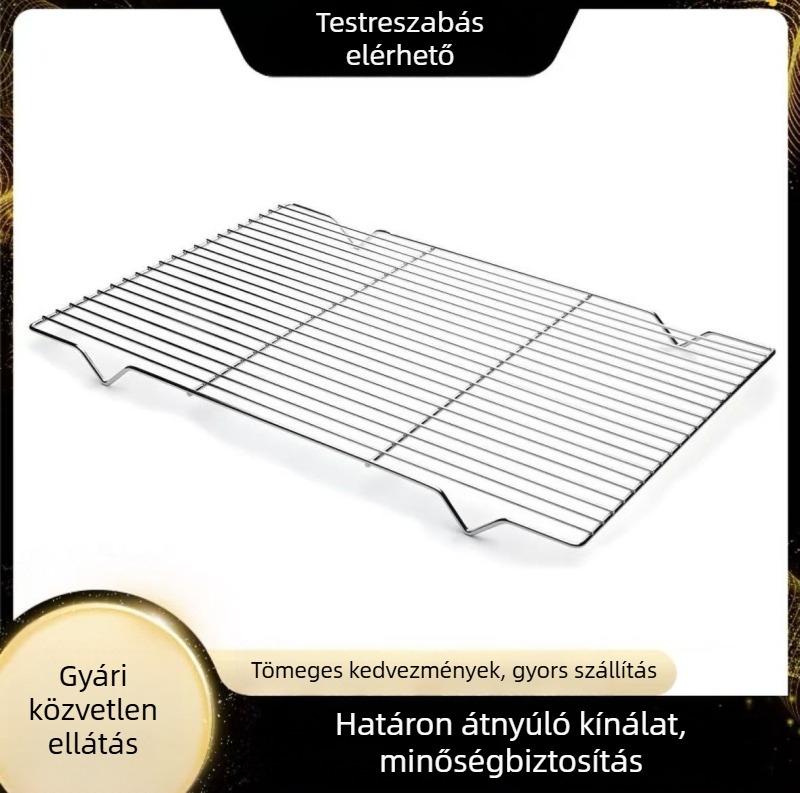Vastagított rozsdamentes acél grillrács sütőhöz, négyszögletes, élelmiszer-minőségű, leeresztő háló