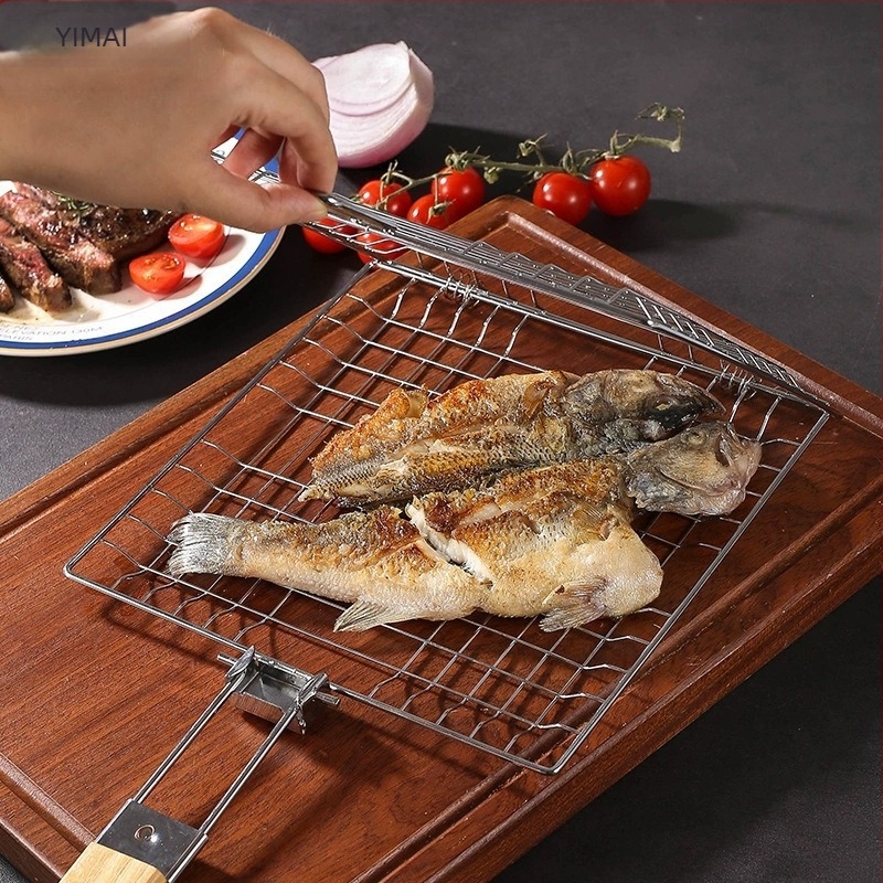 Összecsukható grillsütő rács halakhoz és zöldségekhez, otthoni és kültéri használatra